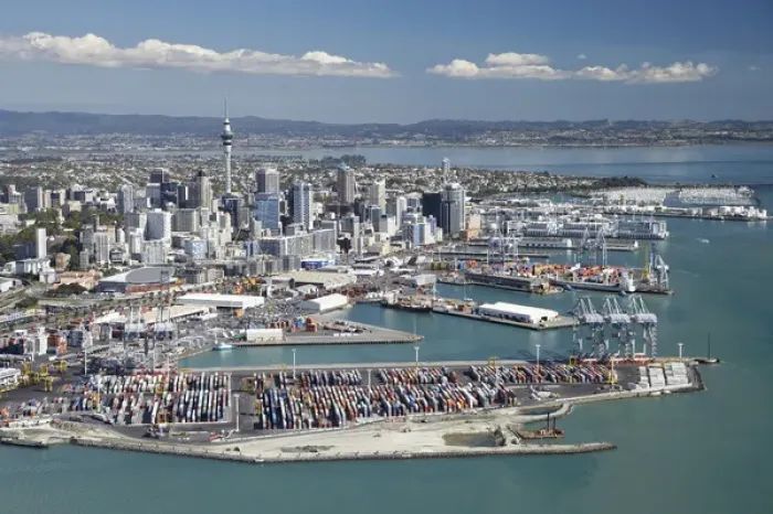 Framed Print : Ports of Auckland and Central Business District, , North Island, New Zealand - Aerial