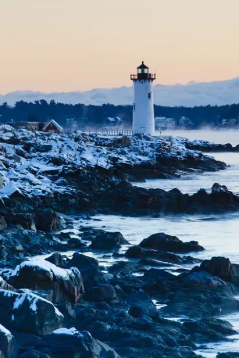 Framed Print : Portsmouth Harbor lighthouse in New Castle, New Hampshire. Dawn. Winter Framed Print : Portsmouth Harbor lighthouse in New Castle, New Hampshire. Dawn. Winter