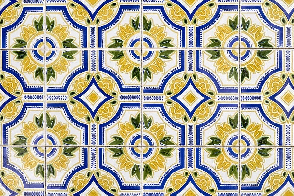 Portugal. Aveiro. Blue and yellow tile work (Azulejos) in the historic district