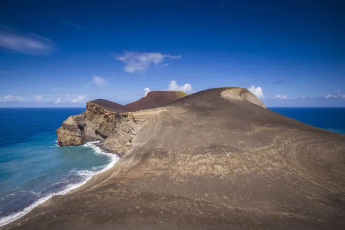 Framed Print : Portugal, Azores, Faial Island. Elevated view of Capelinhos volcanic eruption site
