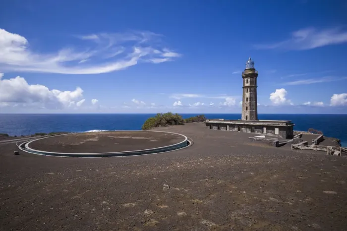 Framed Print : Portugal, Azores, Faial Island. Capelinhos volcanic eruption site and elevated view of site