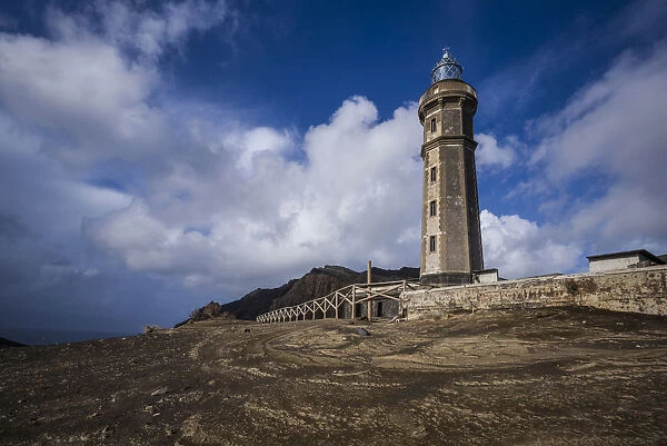 Portugal, Azores, Faial Island. Capelinhos volcanic eruption site and lighthouse