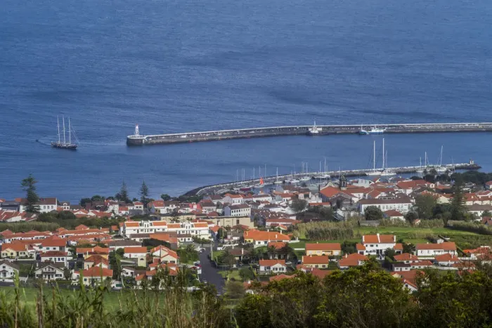 Framed Print : Portugal, Azores, Faial Island, Horta. Elevated town view from Monte Carneiro Framed Print : Portugal, Azores, Faial Island, Horta. Elevated town view from Monte Carneiro