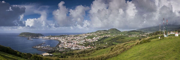 Portugal, Azores, Faial Island, Horta. Elevated town view from the Miradouro Espalamaca