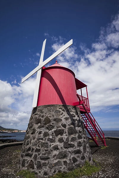 Portugal, Azores, Pico Island, Sao Roque do Pico. Traditional windmill