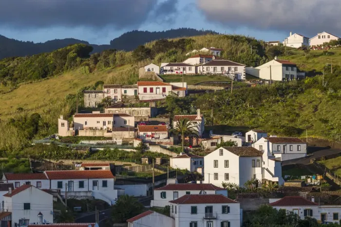 Framed Print : Portugal, Azores, Santa Maria Island, Valverde. Elevated town view at sunset Framed Print : Portugal, Azores, Santa Maria Island, Valverde. Elevated town view at sunset