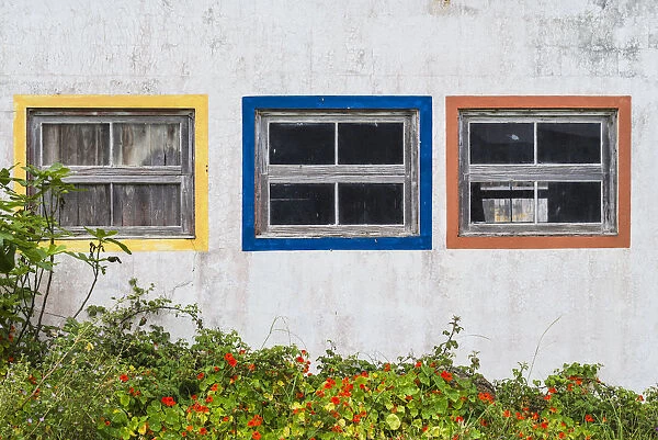 Portugal, Azores, Santa Maria Island, Anjos. Windows of the old factory