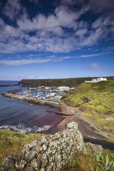 Portugal, Azores, Santa Maria Island, Vila do Porto. Elevated port view