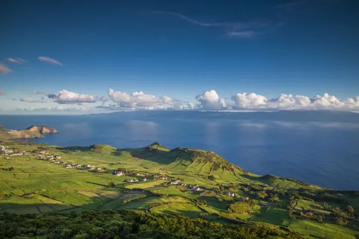 Framed Print : Portugal, Azores, Sao Jorge Island, Pico da Velha. Elevated landscape view