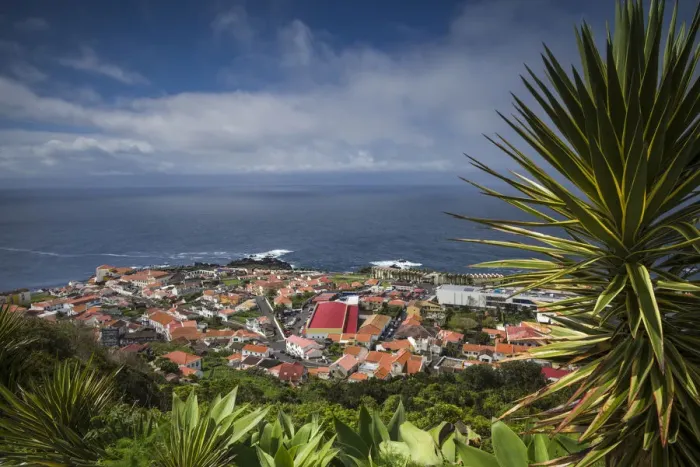 Framed Print : Portugal, Azores, Sao Jorge Island, Velas. Elevated town view Framed Print : Portugal, Azores, Sao Jorge Island, Velas. Elevated town view