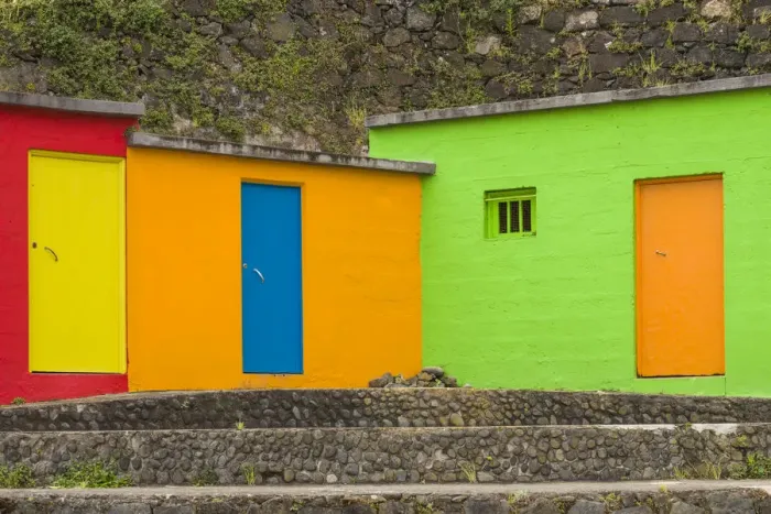 Framed Print : Portugal, Azores, Sao Miguel Island, Porto Formoso fishing shacks