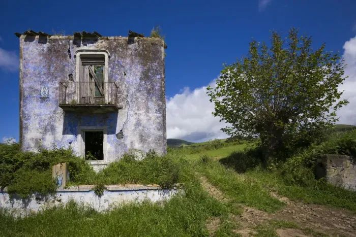 Framed Print : Portugal, Azores, Sao Miguel Island, Vila Franco do Campo. Ruins of old farmhouse