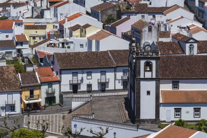 Framed Print : Portugal, Azores, Sao Miguel Island, Agua de Pau. Elevated town view from Monte Santos Framed Print : Portugal, Azores, Sao Miguel Island, Agua de Pau. Elevated town view from Monte Santos