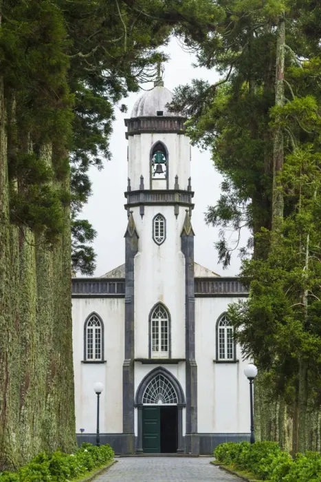 Framed Print : Portugal, Azores, Sao Miguel Island, Sete Cidades. Town church Framed Print : Portugal, Azores, Sao Miguel Island, Sete Cidades. Town church