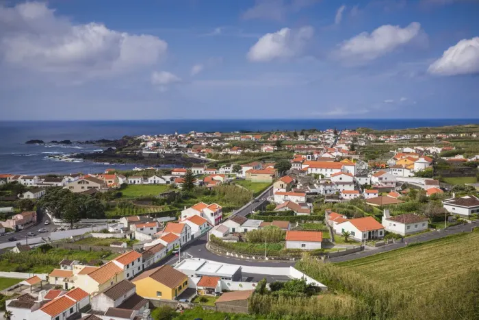 Framed Print : Portugal, Azores, Sao Miguel Island, Mosteiros. Elevated town view Framed Print : Portugal, Azores, Sao Miguel Island, Mosteiros. Elevated town view