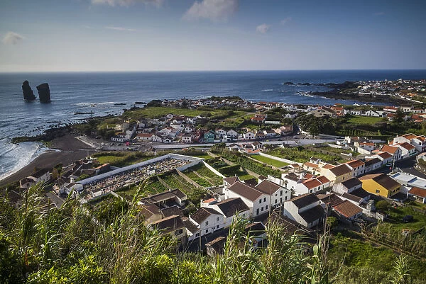 Portugal, Azores, Sao Miguel Island, Mosteiros. Elevated town view