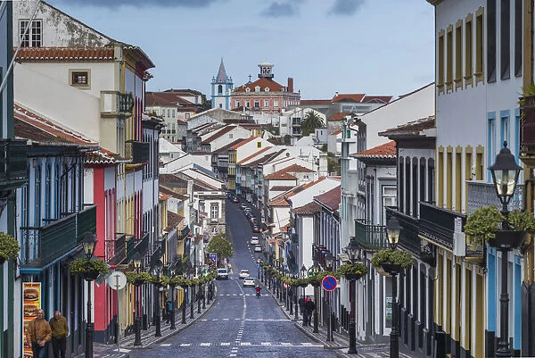 Portugal, Azores, Terceira Island, Angra do Heroismo. Rua da Se street