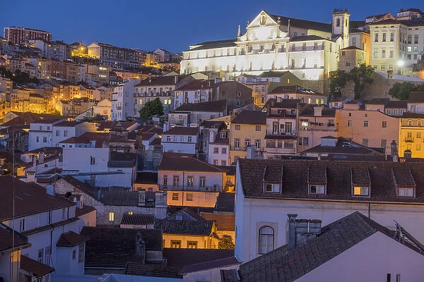 Portugal, Coimbra. Hillside view of houses and the University of Coimbra neighborhood