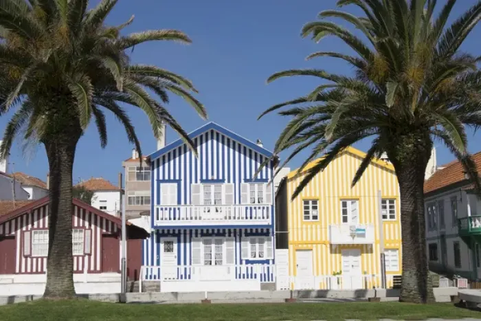 Framed Print : Portugal, Costa Nova, seaside, fishermans village with stripped, decorated houses Framed Print : Portugal, Costa Nova, seaside, fishermans village with stripped, decorated houses