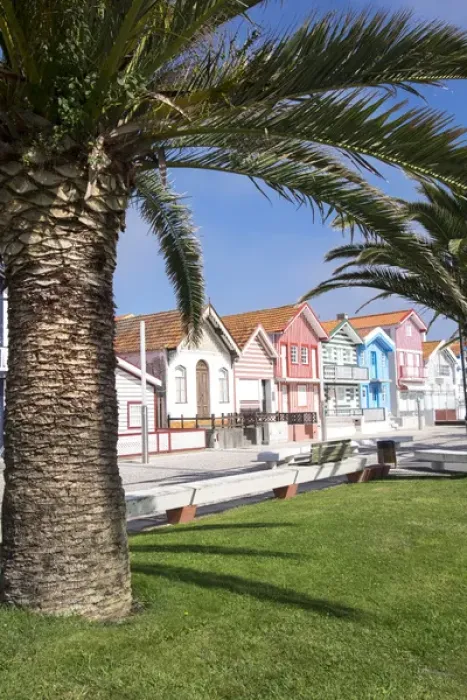 Framed Print : Portugal, Costa Nova, seaside, fishermans village with stripped, decorated houses Framed Print : Portugal, Costa Nova, seaside, fishermans village with stripped, decorated houses