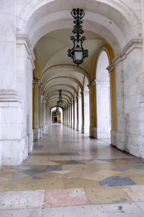 Framed Print : Portugal, Lisbon. Arched pssageway near Rua Augusta Arch