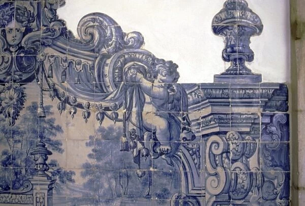 Portugal, Lisbon. Azulejo decoration on wall, Alfama district