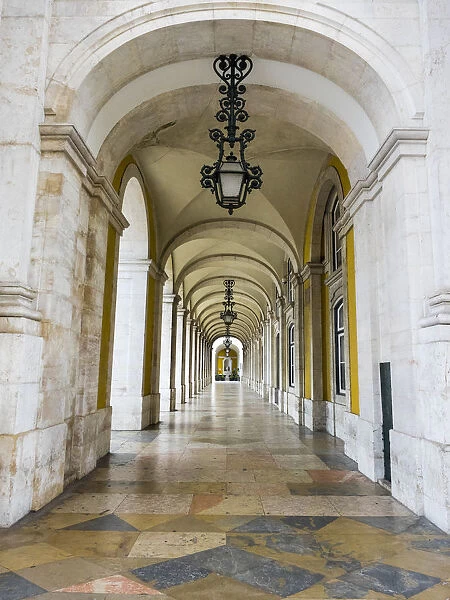 Portugal, Lisbon. Columns of the Arcade of Commerce Square