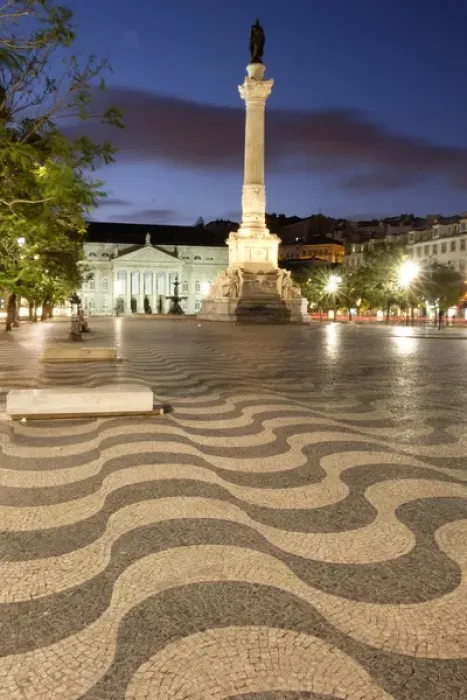 Framed Print : Portugal, Lisbon. Pedro IV Statue looms over Rossio Square at night Framed Print : Portugal, Lisbon. Pedro IV Statue looms over Rossio Square at night