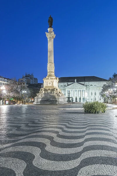Portugal, Lisbon, Rossio Square at Dawn also known as Pedro IV Square ( Praca de D