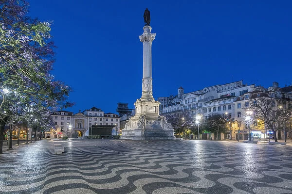 Portugal, Lisbon, Rossio Square at Dawn also known as Pedro IV Square ( Praca de D