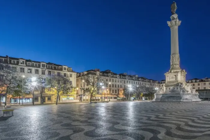 Framed Print : Portugal, Lisbon, Rossio Square at Dawn also known as Pedro IV Square ( Praca de D Framed Print : Portugal, Lisbon, Rossio Square at Dawn also known as Pedro IV Square ( Praca de D