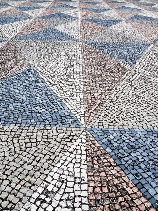 Framed Print : Portugal, Lisbon. Typical Portuguese colorful cobblestone pavement