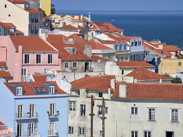 Portugal, Lisbon, view of the colorful homes in the oldest district of the Alfama