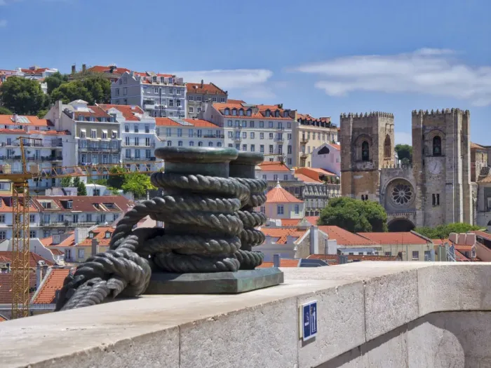 Framed Print : Portugal, Lisbon. View of the Lisbon Cathedral from the Arco da Rua Augusta