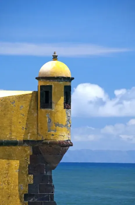 Framed Print : Portugal, Madeira Island, Funchal. Historic yellow Saint Tiago Fortress (aka Forte Framed Print : Portugal, Madeira Island, Funchal. Historic yellow Saint Tiago Fortress (aka Forte