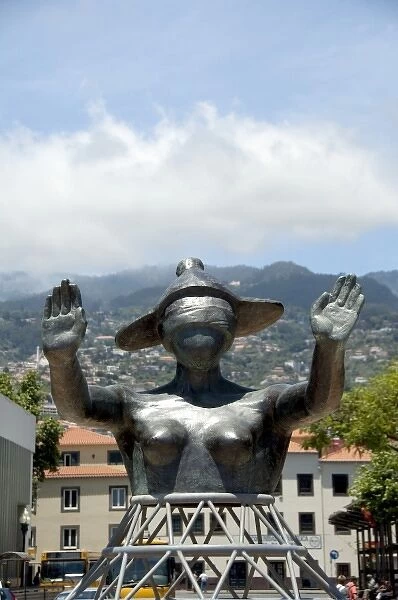Portugal, Madeira Island, Funchal. Scenic waterfront promenade, sculpture