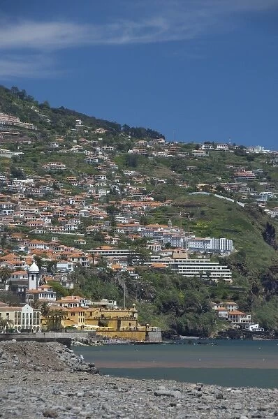 Portugal, Madeira Island, Funchal. Historic yellow Saint Tiago Fortress (aka Forte de Sao Tiago)