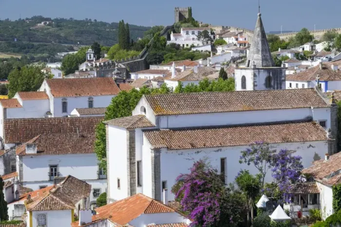Framed Print : Portugal, Obidos. Ancient, red, terra cotta tiled roof tops, lines. Old windows Framed Print : Portugal, Obidos. Ancient, red, terra cotta tiled roof tops, lines. Old windows