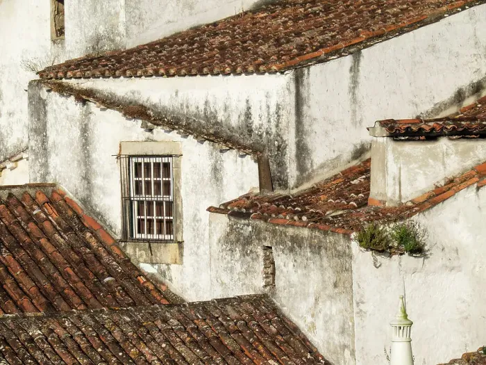 Framed Print : Portugal, Obidos. Elevated view of the town of Obidos with the terracotta tiled rooftops