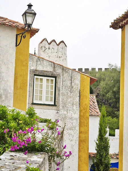 Portugal, Obidos. Graphic buildings inside the walled town