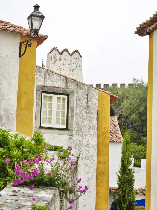 Framed Print : Portugal, Obidos. Graphic buildings inside the walled town Framed Print : Portugal, Obidos. Graphic buildings inside the walled town