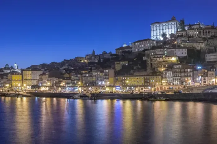 Framed Print : Portugal, Porto, Douro Waterfront Twilight