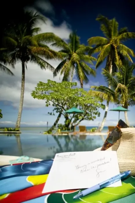 Framed Print : Postcard, pen, hat and glasses. Beautiful tropical holiday at Beqa Lagoon Resort Framed Print : Postcard, pen, hat and glasses. Beautiful tropical holiday at Beqa Lagoon Resort