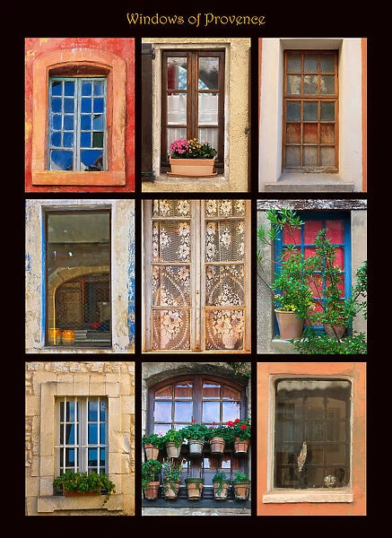 Poster featuring windows shot on buildings throughout towns of Provence, France