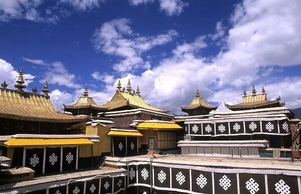 Potala Palace inside with steeples at the home of the Dalai Lama in Lhasa Tibet China