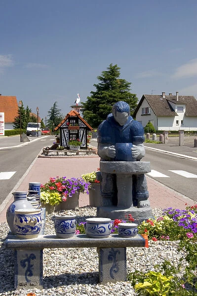 Pottery sculpture at the entrance to the village of Betschdorf, France