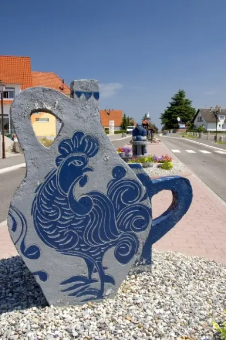 Framed Print : Pottery sculpture at the entrance to the village of Betschdorf, France