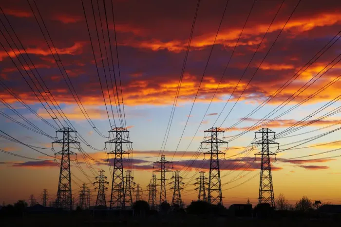Framed Print : Power pylons at sunset, Christchurch, Canterbury, South Island, New Zealand Framed Print : Power pylons at sunset, Christchurch, Canterbury, South Island, New Zealand