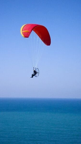 Powered paraglider flying above the Black Sea in Istanbul, aerial, view, Turkey (MR)