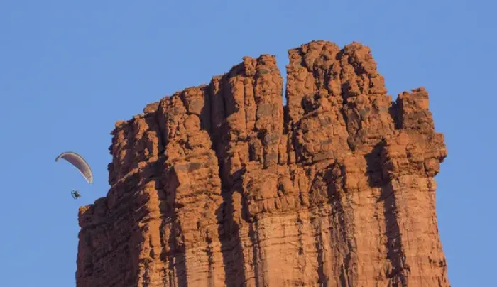 Framed Print : Powered Paragliders above and around Fisher Towers, Utah in evening light Framed Print : Powered Paragliders above and around Fisher Towers, Utah in evening light